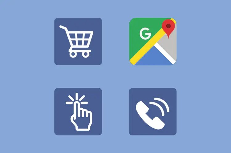 Shopping, map, click and phone icons representing customer engagement with sellers.